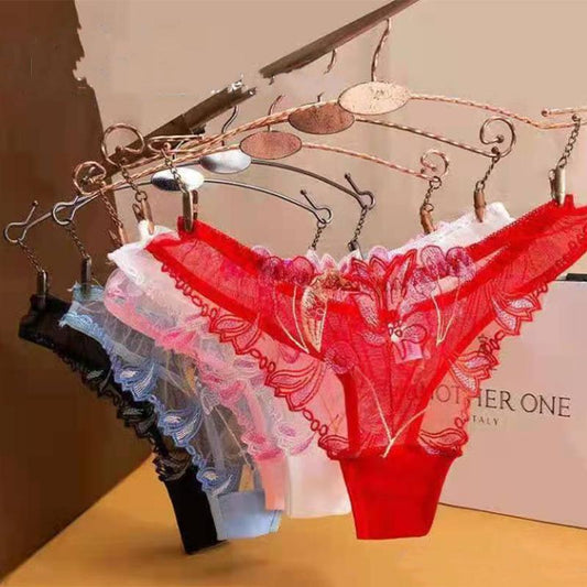Mesh Ladies Thong Transparent Low Waist Panties Women Embroidered T Pants Cotton File