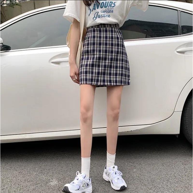 Plaid Skirt Women's Anti-glare Short Skirt High Waist A-line Skirt Slimming Hip Skirt