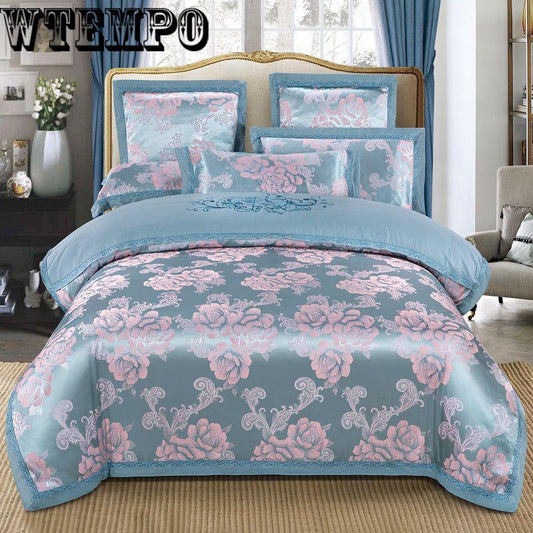 Bedroom home bedding European embroidered jacquard cotton four-piece cotton quilt cover sheets