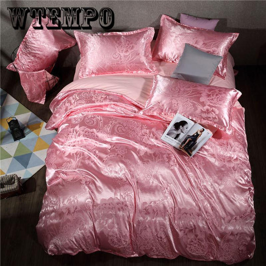 urope Palace Satin Bedding Set Luxury Jacquard Silk Cotton Duvet Cover Bed Sheet Pillowcases