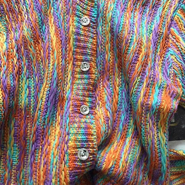 Bohemian Rainbow Colorful Cardigan Sweater Coat Short Top Women Loose Knit Sweater Outer Wear