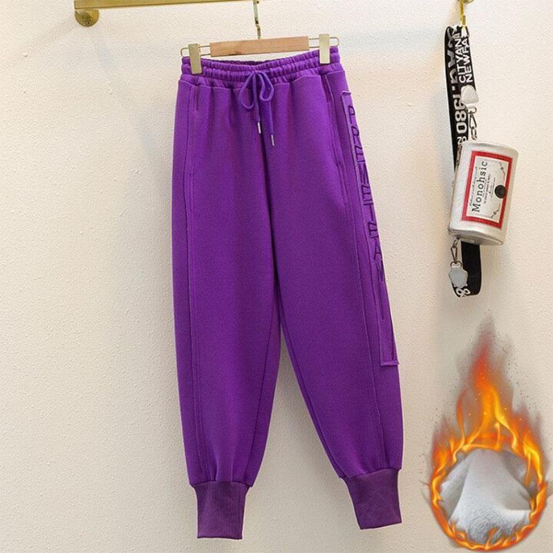 Autumn and Winter Bundle Feet Plus Velvet Sweatpants Women's Ninth Casual Pants All-match Thin Harem Sports Pants Loose