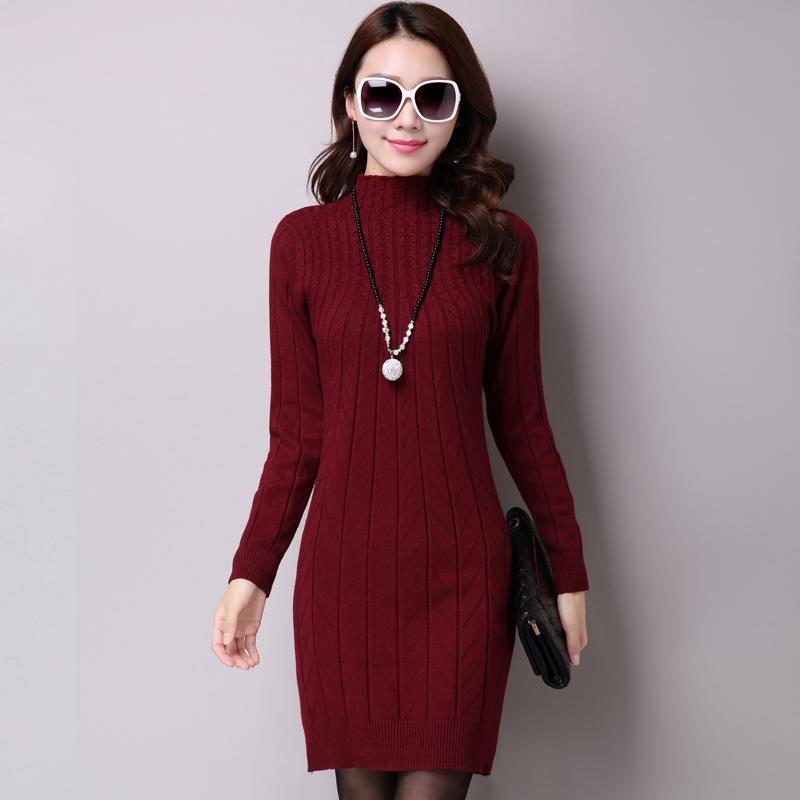 Warm thick large size sweater cashmere sweater female long sweater slim high collar sweater