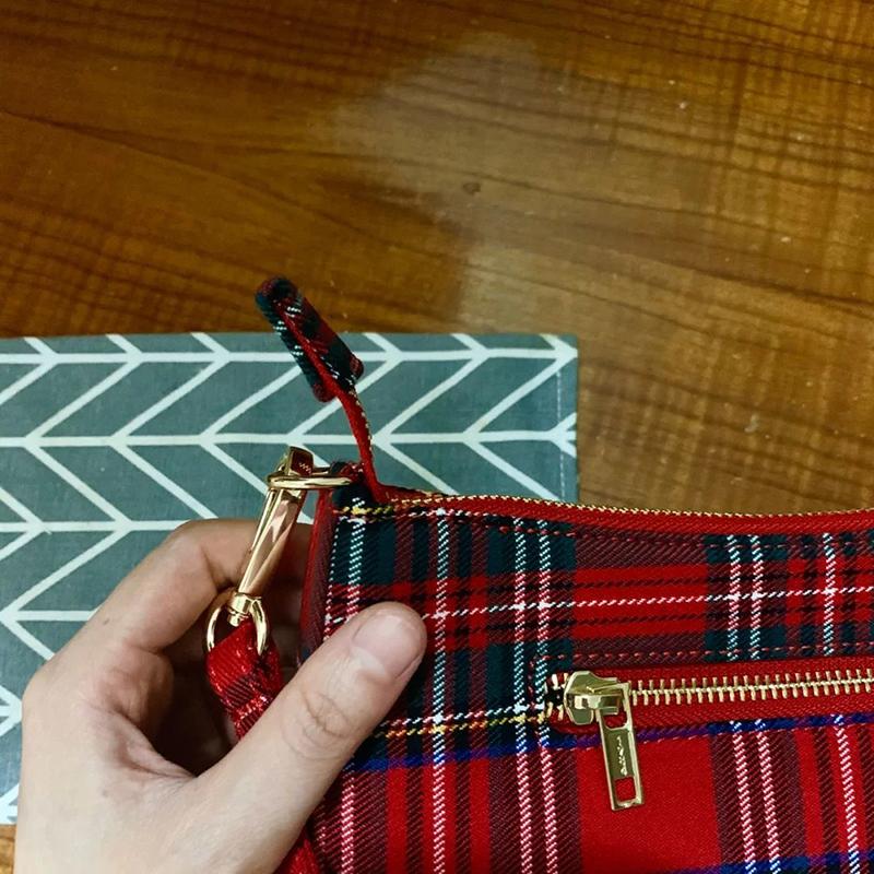 Check Lattice PU Leather Armpit Bag for Women Shoulder Handbags Lady Simple Elegant Baguette Bag