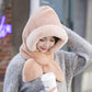Women Plus Velvet Hat Rabbit Scarf Bow Set One Piece Fake Collar Winter Windproof Hooded Cold-proof Plush Padded Collar Warm Ear Protection Caps