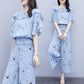 Suit Women Summer Two-piece Trousers Loose Floral Blouse Wide-leg Pants Casual Suit Temperament Elegant Sweet Cute Chiffon Suit