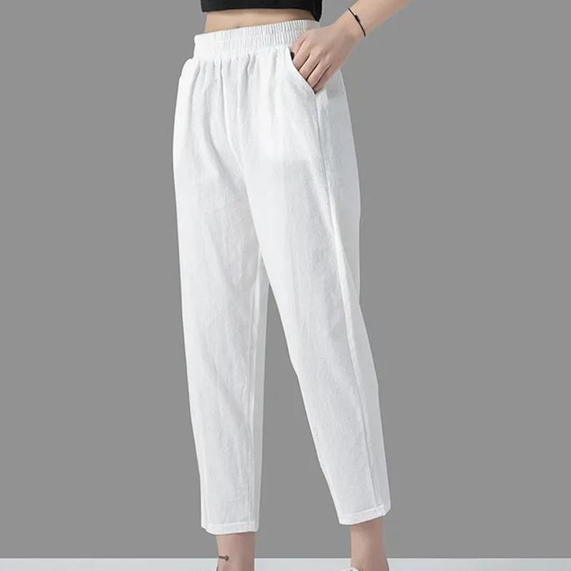 Pure Cotton Women's Trousers Summer Thin Section Loose Leisure Plus Size Cropped Pants