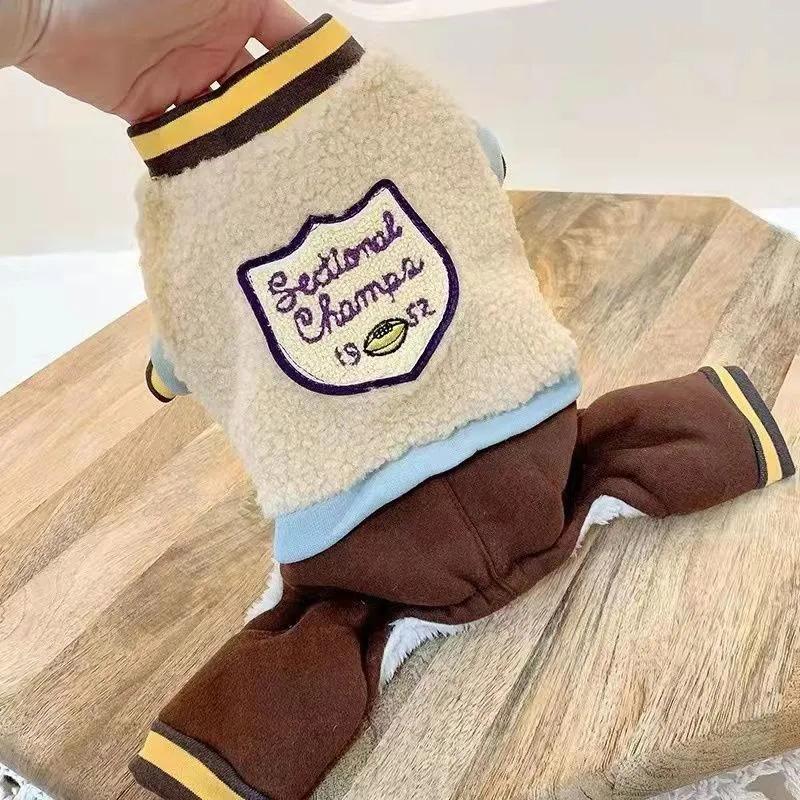 Pet Small Dog Puppy Plus Velvet Thick Warm Clothes Autumn Winter Four-legged Cotton Coat Teddy Dog Cute Print Clothing