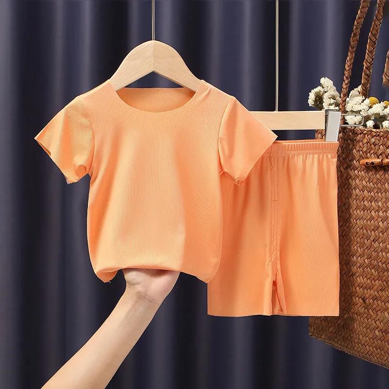 Summer Newborn Baby Children's Clothing Ice Silk Short-sleeved Two-piece Suit Men and Women Baby Short-sleeved Shorts T-shirt Home Service
