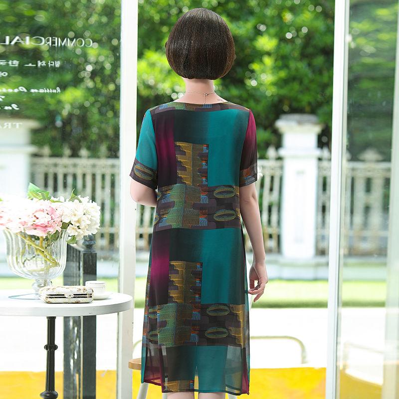 Mid-length XL-XXXXXL Women's Summer Dress Chiffon Veil  Round Neck Short Sleeve Daily Wear