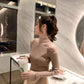Pofulove Spicy Girl Must-have Off-the-shoulder Half Turtleneck Shirt Mesh Stitched Sexy Knitwear