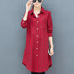 Women's Long-sleeved Striped Shirt Loose Casual Plus Size Mid-length Blouse