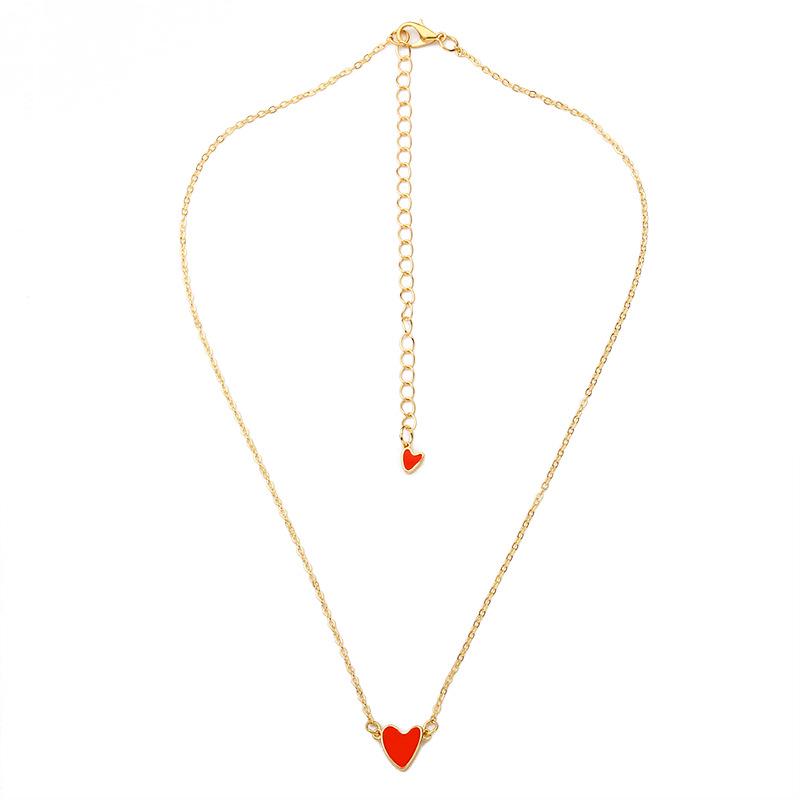 Girl Heart Red Drops Oil Simple Double Love Clavicle Chain Necklace