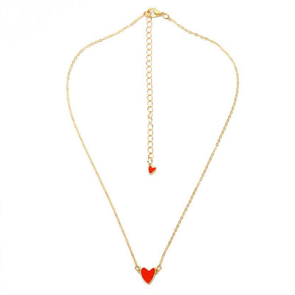 Girl Heart Red Drops Oil Simple Double Love Clavicle Chain Necklace