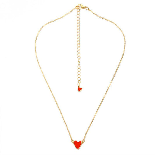Girl Heart Red Drops Oil Simple Double Love Clavicle Chain Necklace
