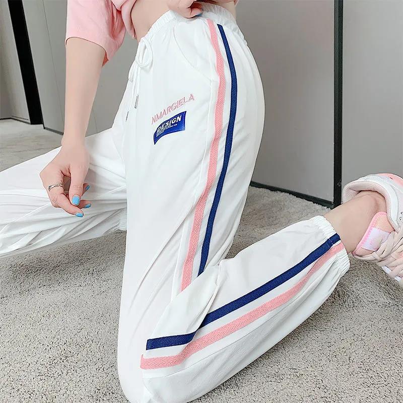 Ice Silk Sports Pants Women's Summer Casual Loose Loose Wild Side Strips Quick-drying Thin Section Nine-point Pants Women