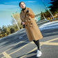 Horn Button Woolen Coat Women's Mid-length Autumn and Winter Quilted Thickened Hooded Woolen Coat