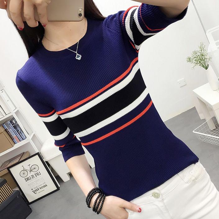 Bottoming shirt long-sleeved sweater sweater women's autumn round neck sleeves fashion stripes