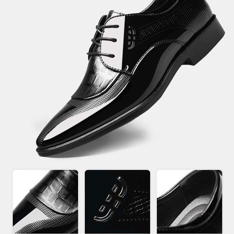 Oxford Business Men Shoes Patent Leather Lace Up Shoes Business Dress Soft Sole Breathable Spring Wedding  Shoes