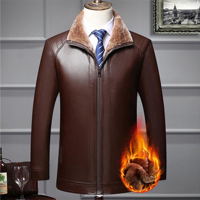 Winter leather coat fur one coat jacket plus velvet thickened large size long-sleeved leather jacket