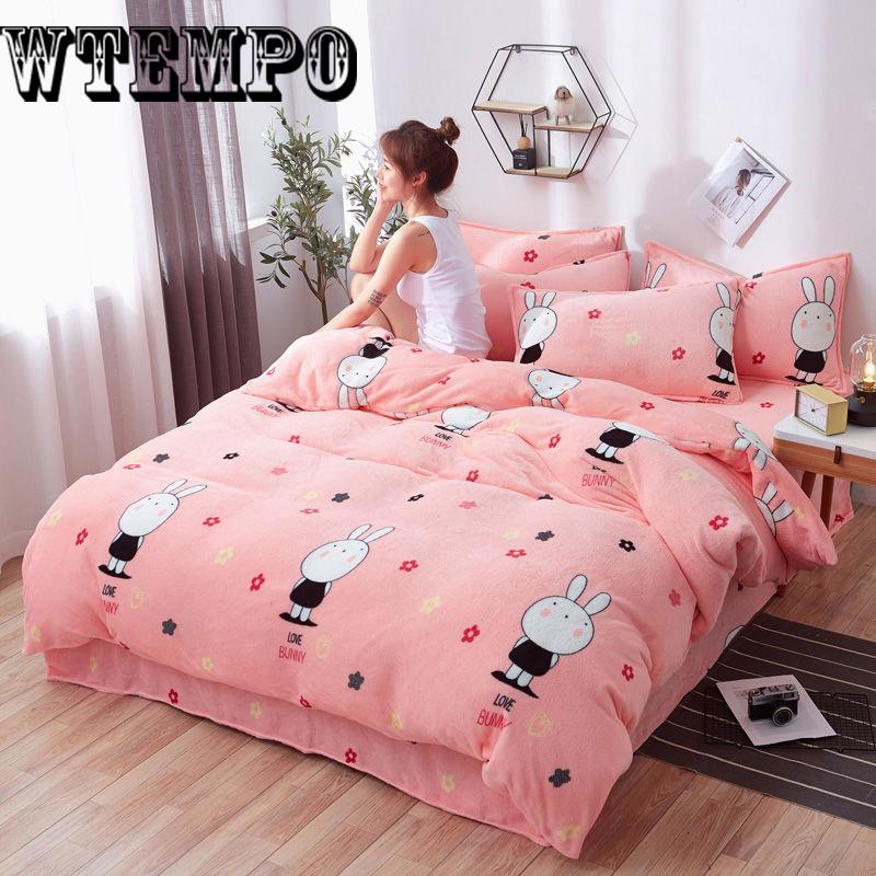 Winter Fleece Bedding Set Duvet Cover Flannel Sheet 4pcs Bed Linen Home King/queen Size Bedclothes