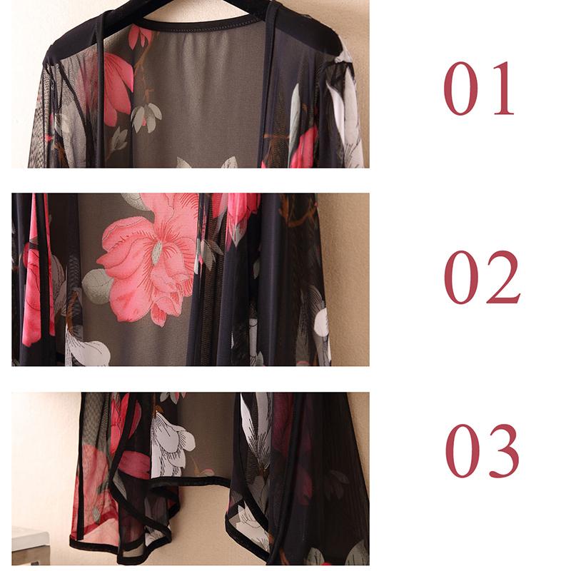 Women's Sun-Dress 1pcs Chiffon Cardigan Flowers Sun Protection Clothing Mid-length Plus Size Loose Outer Thin Coat Beach Air-conditioned Rooms