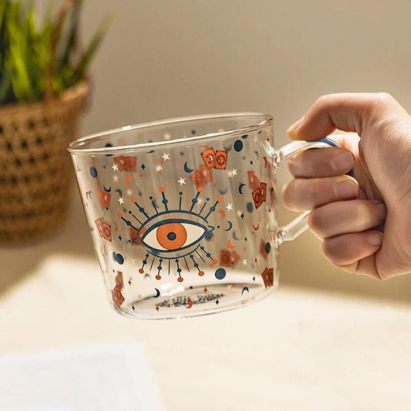500ml Creative Scale Glass Mug Breakfast Milk Coffe Cup Household Couple Water Cup Sun Eye Pattern Drinkware