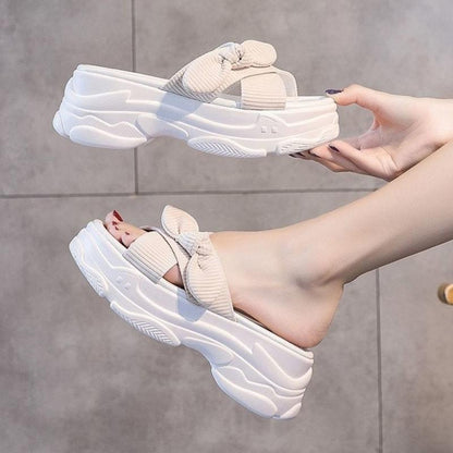 4cm Heightening Sandals and Slippers Women's Summer Outer Wear Ladies Thick Bottom Sponge Cake Temperament Sweet Wind Slippers