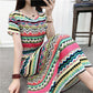 Mid-length Dress Printed Vest Summer Ethnic Style Cotton Silk Floral Dres Waist Mid-length Dress  Floral Printed Plus size dress