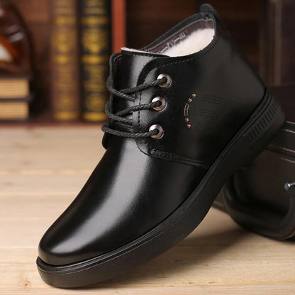 Men's Cowhide Cotton Shoes Woolen Leather Thick Warm Shoes Winter Plus Velvet Snow Boots Middle-aged and Elderly Leather Shoes Outdoor Shoes