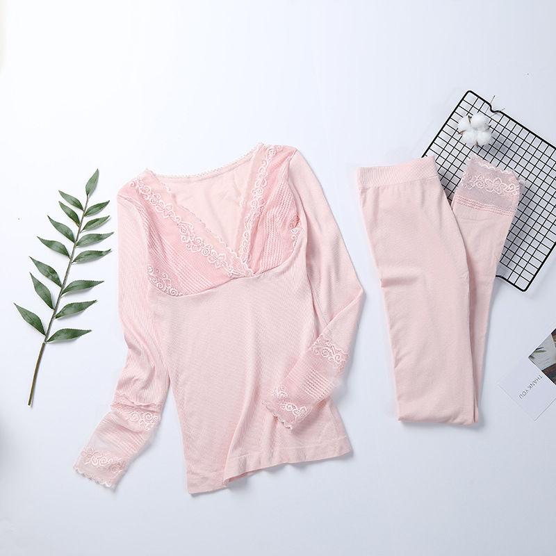 Autumn and Winter Thermal Underwear Women's Constant Temperature Nude Clothing Heating Suit Lace Bottoming Shirt