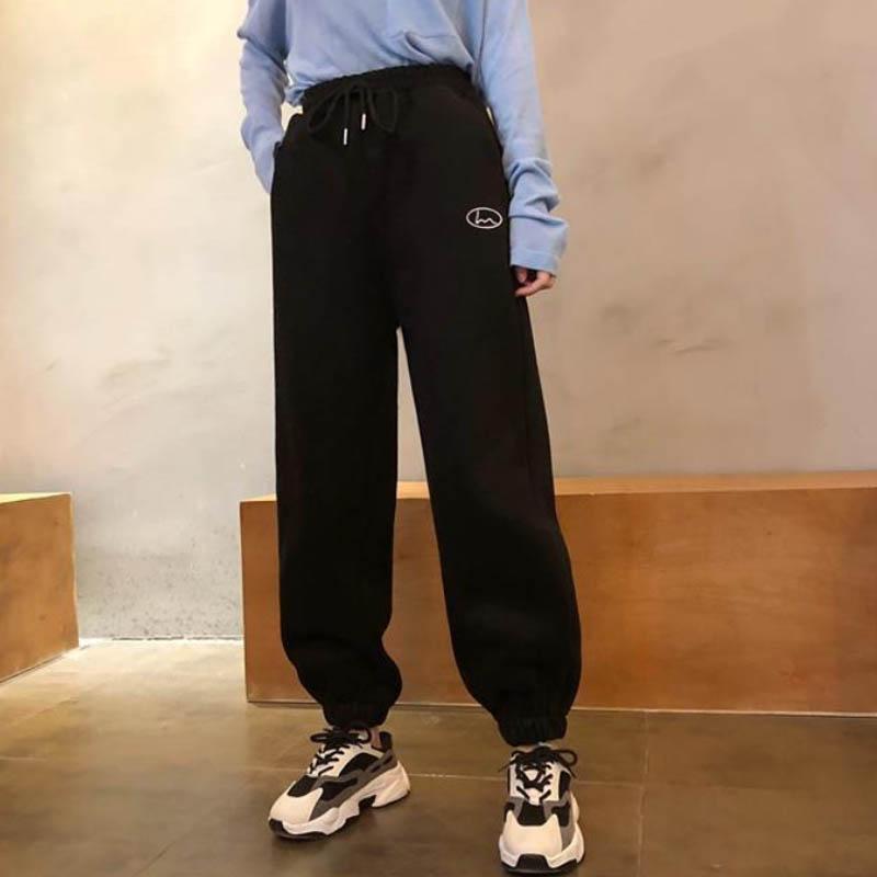 Winter Retro Plus Velvet Casual Sports Pants Women's Tide Ins Korean Version of Loose and Thin Students Beamed Harlan Pants