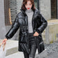 Women's Winter Coats Fashion Glossy Stand Collar Parkas Waterproof Shiny Winter Jacket Women Drawstring Padded Cotton Coat Outwear