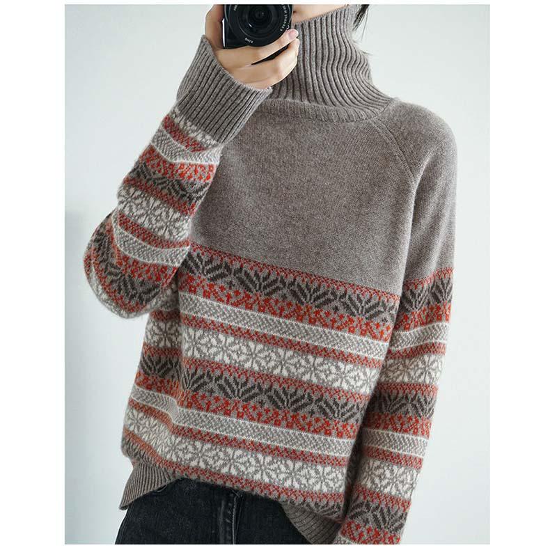 Autumn and Winter Turtleneck Sweater Women's Pullover Thickened Outer Wear Loose Large Size Jacquard Urban Women Base Sweater