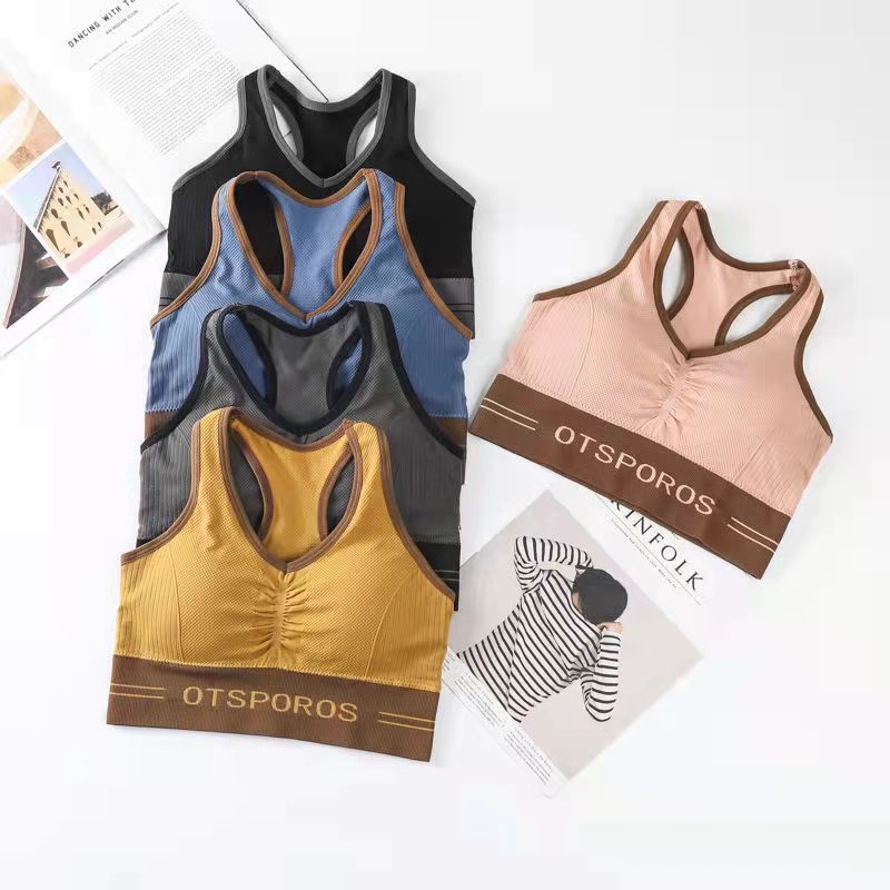 Women's Fitness Bra with Removable Pad Sports Underwear Tube Top Yoga Vestrunning Camisole Gathering No Steel Ring Shockproof Student Bra