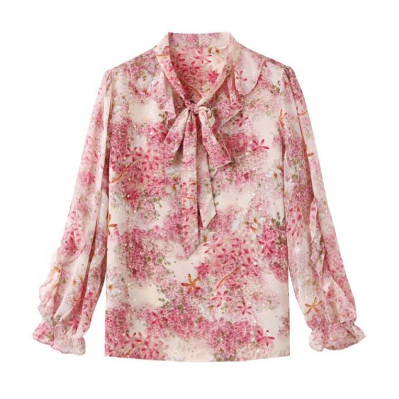 Floral Chiffon Shirt Women's Spring Summer Top Loose Blouses