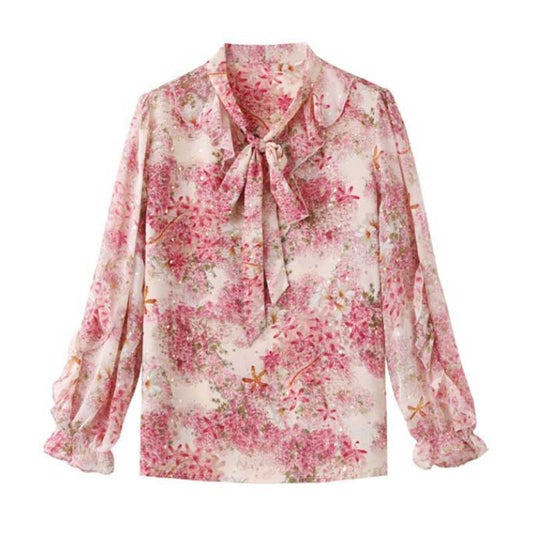 Floral Chiffon Shirt Women's Spring Summer Top Loose Blouses