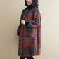 Women Vintage Winter Parkas Plaid Button Coats Pockets Korean Style Parkas