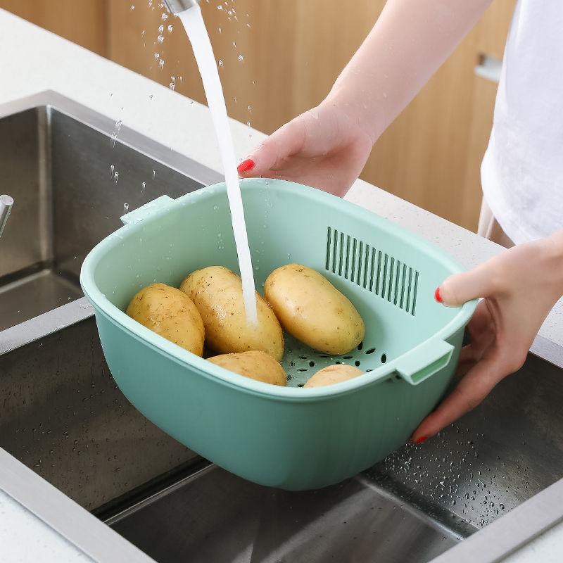 Drain Basket Plastic Kitchenware Daquan Multifunctional Fruit and Vegetable Washing Basket Two-piece Set