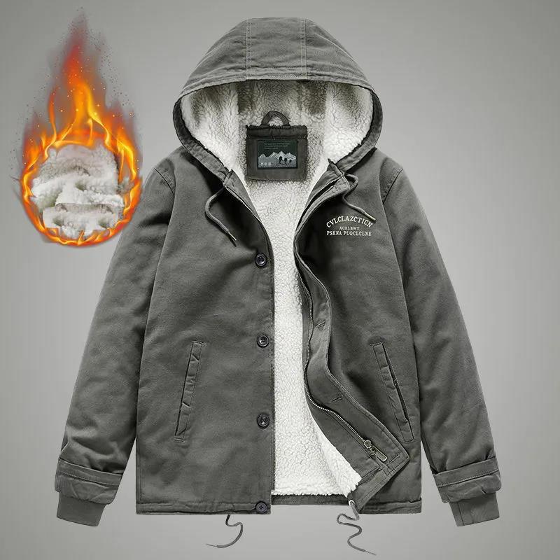 Men's Winter Coat Plus Velvet Padded Coat Loose Plus Size Hooded Lamb Velvet Padded Jacket Retro Tooling Cotton Coat
