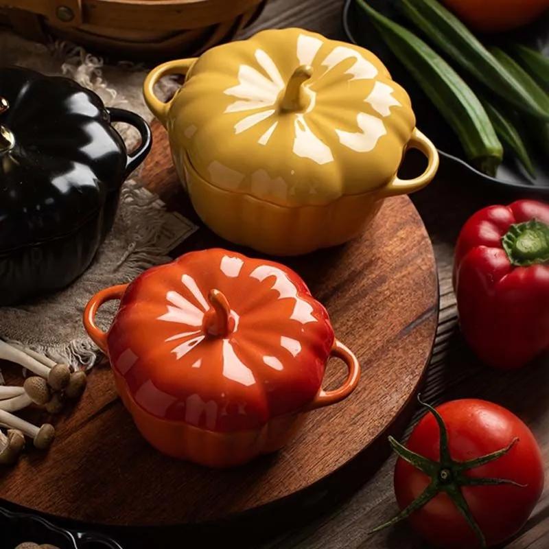Nordic Creative Cute Pumpkin Soup with Coven Bowl Ceramic Rice Bowl Baking Tableware Dessert Soup Bowl Sprinkler Stew