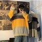Pofulove Round Neck Color Matching Sweater Schoolgirl Loose Loose Lazy Wild Sweater Winter Coat