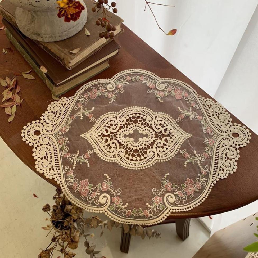 European Oval Lace Embroidered Coaster Bedroom Study Kitchen Cup Table Mat Food Fruit Plate Cover Cloth