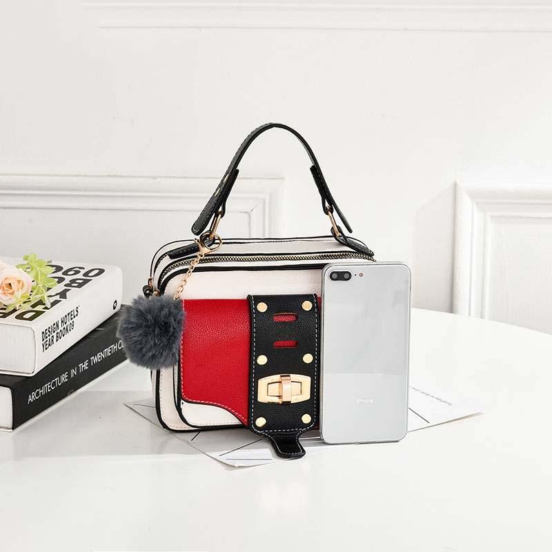 Fashion Women Contrast Color Shoulder Bag Messenger Crossbody Bag Wide Chain Handbag