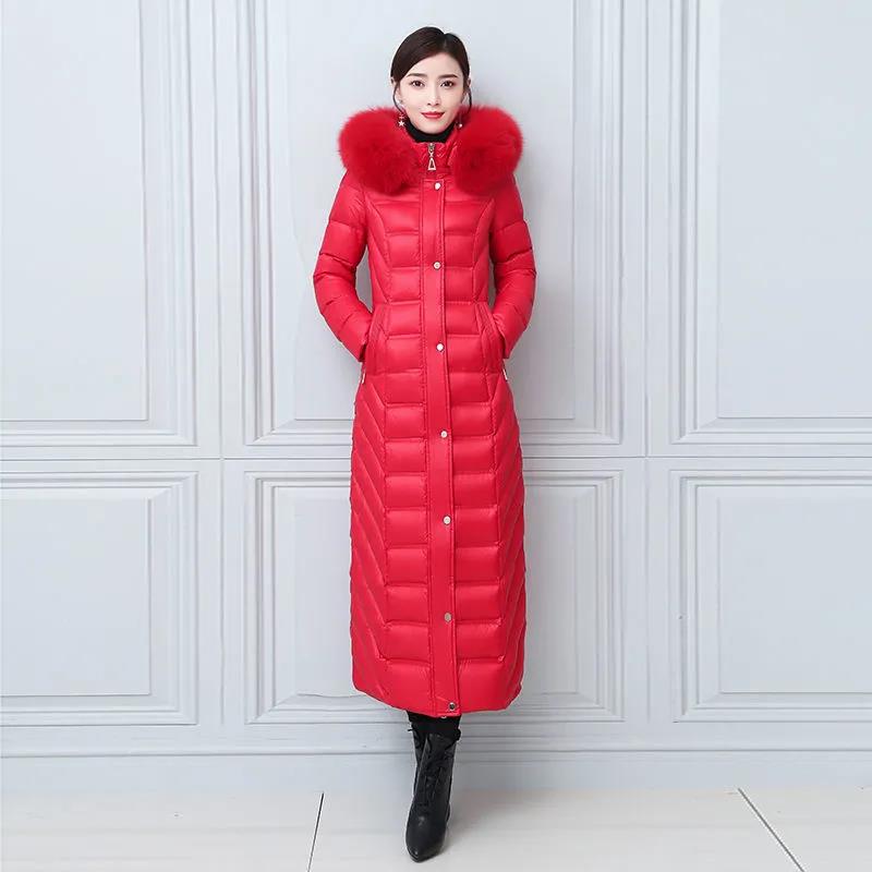 Down Cotton Jacket Winter Fashion Shiny Hooded Jacket Thicken Warm Long Over-the-knee Cotton Jacket Women