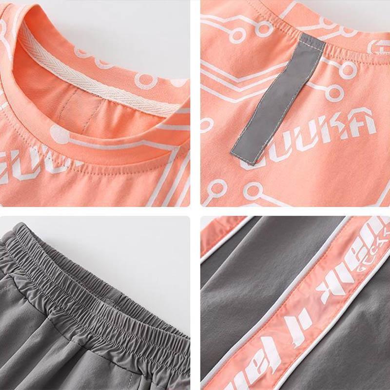 Girls Summer Casual Short-sleeved Suits Children's Sports Loose Sweatpants Sweat-absorbing Skin-friendly Soft Korean Children's Suits
