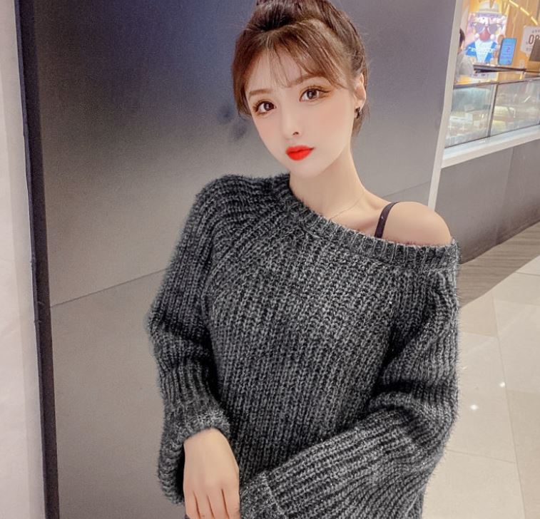 Fashion Loose Crewneck Sweater Bright Silk Knitted Knit Sweater Women's Lazy Wind Long Sleeve Thickened Sweater