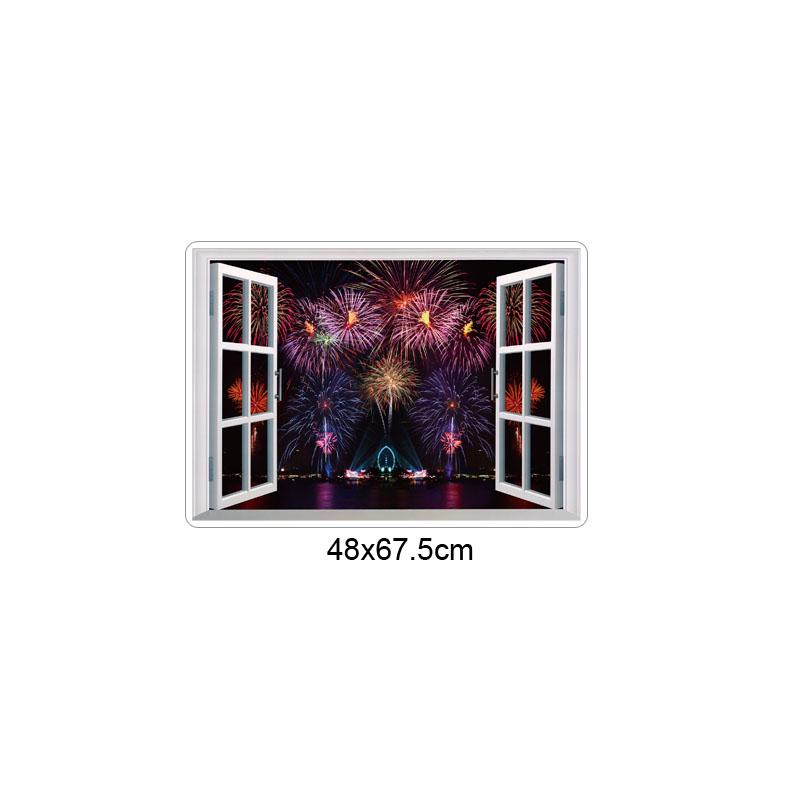 [Wall sticker] Fireworks outside the window 3D fake windows landscape home decoration wall stickers