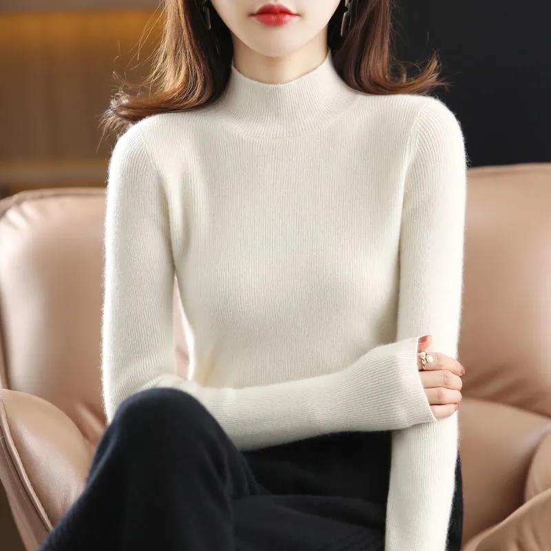 Autumn and Winter Half Turtleneck Slim Sweater Women's Simple Commuter Long-sleeved Top All-match Fashion Bottoming Shirt