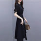 Black Dress Female Summer Mid-length Section Was Thin Chiffon Slim Temperament Off-shoulder Dress A-line Version Skirt Waist Was Thin
